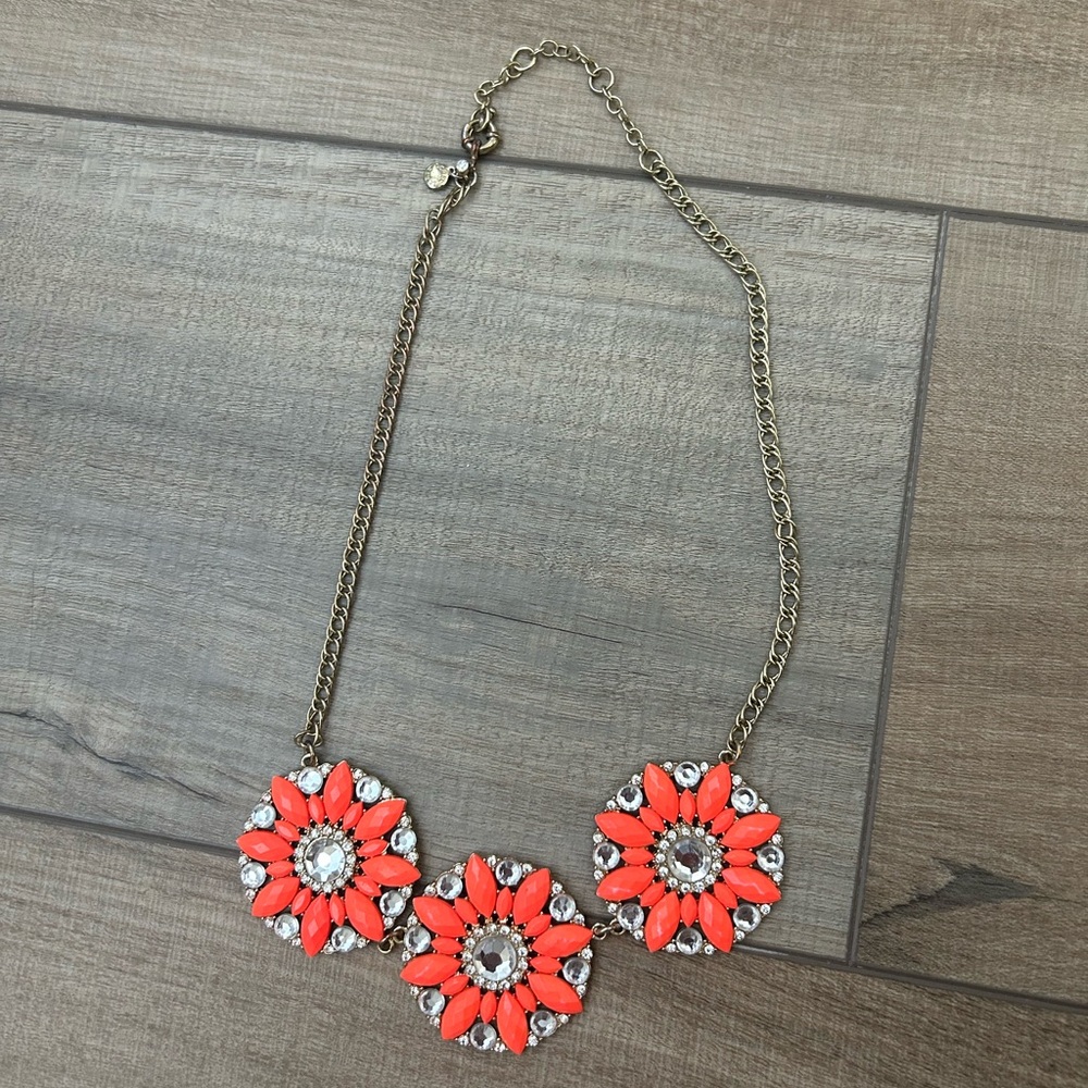 Women’s J Crew Orange Gold Statement Necklace